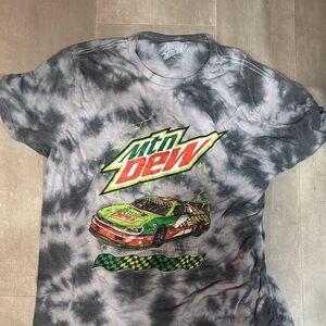 Bluenotes Black Tie-Dye Mountain Dew Racing Tee with Green & Red Graphic